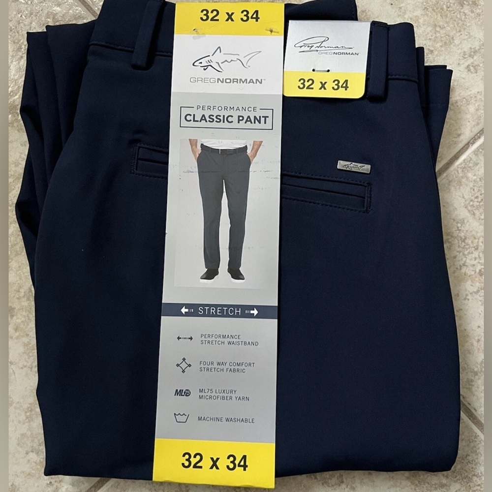 Men's Greg Norman ML75 Navy Blue Performance Classic Pants 32 x 34
